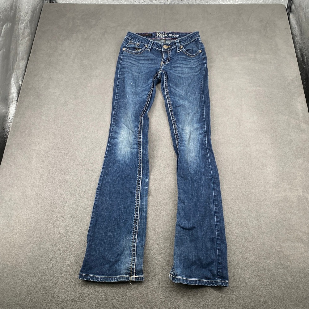 Rock 47 by Wrangler Womens Low Rise Bootcut Jeans Medium Wash Blue Denim 29x33.5
